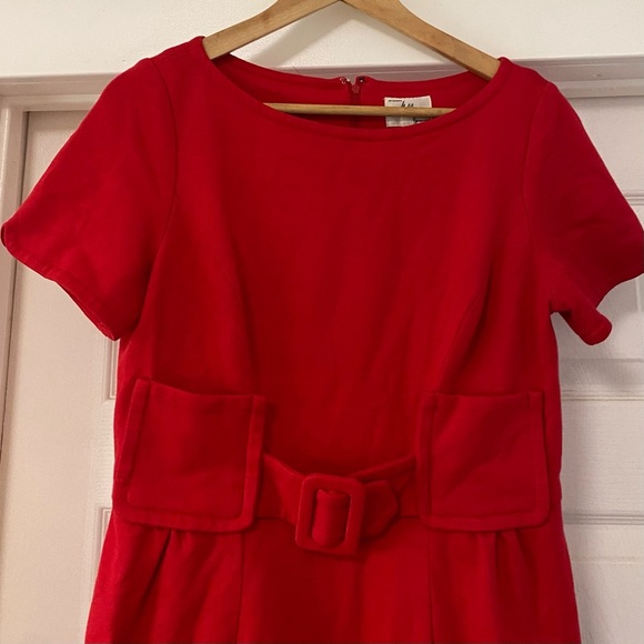 Milly Red Short Sleeve Belted Pencil Dress - Picture 3 of 9